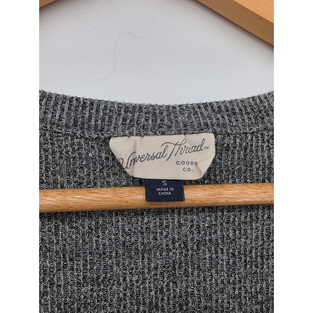 Universal Thread Gray Marl Ribbed Henley Top Long Sleeve Raglan Small Soft Basic - Picture 2 of 13